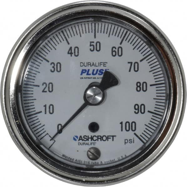 Ashcroft - 2-1/2" Dial, 1/4 Thread, 0-100 Scale Range, Pressure Gauge - Center Back Connection Mount, Accurate to 1% of Scale - Exact Tooling