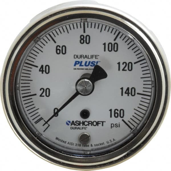 Ashcroft - 2-1/2" Dial, 1/4 Thread, 0-160 Scale Range, Pressure Gauge - Center Back Connection Mount, Accurate to 1% of Scale - Exact Tooling