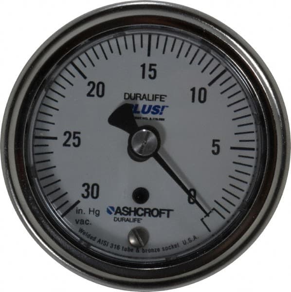 Ashcroft - 2-1/2" Dial, 1/4 Thread, 30-0 Scale Range, Pressure Gauge - Center Back Connection Mount, Accurate to 1% of Scale - Exact Tooling