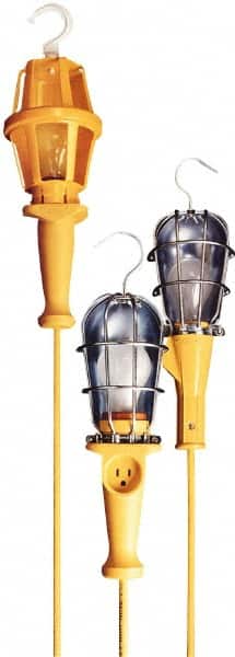 Woodhead Electrical - 240 Volt, 100 Watt, Electric, Incandescent Portable Handheld Work Light - 50' Cord, 1 Head, 1,000 Lumens, Zinc-Plated Steel, 101.6mm Wide x 374.65mm High - Exact Tooling