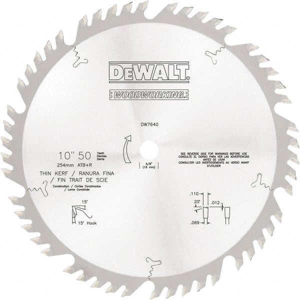 DeWALT - 10" Diam, 5/8" Arbor Hole Diam, 50 Tooth Wet & Dry Cut Saw Blade - Tungsten Carbide-Tipped, Standard Round Arbor - Exact Tooling