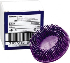 3M - 3" 36 Grit Ceramic Straight Disc Brush - Very Coarse Grade, Type R Quick Change Connector, 3/4" Trim Length, 0.37" Arbor Hole - Exact Tooling