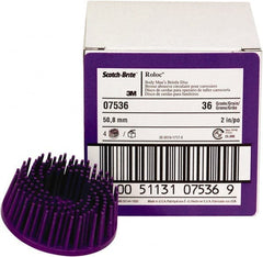 3M - 2" 36 Grit Ceramic Straight Disc Brush - Very Coarse Grade, Type R Quick Change Connector, 3/4" Trim Length, 0.37" Arbor Hole - Exact Tooling