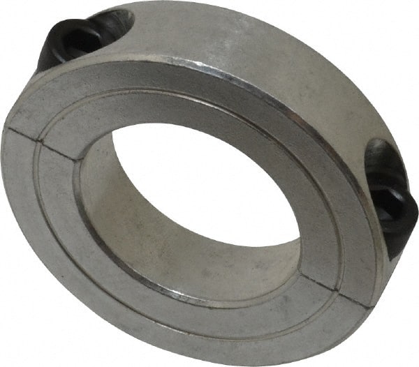 Climax Metal Products - 1-3/16" Bore, Aluminum, Two Piece Two Piece Split Shaft Collar - 2-1/16" Outside Diam, 1/2" Wide - Exact Tooling