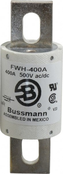 Cooper Bussmann - 500 VAC/VDC, 400 Amp, Fast-Acting Semiconductor/High Speed Fuse - Bolt-on Mount, 4-11/32" OAL, 200 (RMS Symmetrical), 50 at DC kA Rating, 1-1/2" Diam - Exact Tooling