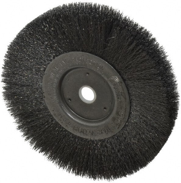Weiler - 6" OD, 5/8" Arbor Hole, Crimped Steel Wheel Brush - 1/2" Face Width, 1-7/16" Trim Length, 0.006" Filament Diam, 6,000 RPM - Exact Tooling