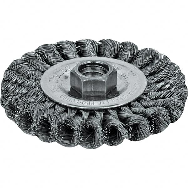 Weiler - 6" OD, 5/8" Arbor Hole, Crimped Steel Wheel Brush - 3/4" Face Width, 1-7/16" Trim Length, 0.014" Filament Diam, 6,000 RPM - Exact Tooling