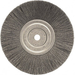 Weiler - 8" OD, 5/8" Arbor Hole, Crimped Steel Wheel Brush - 3/4" Face Width, 2-1/16" Trim Length, 0.006" Filament Diam, 6,000 RPM - Exact Tooling