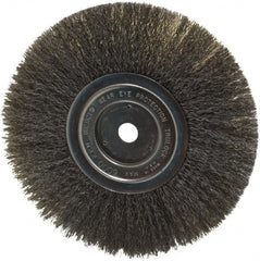 Weiler - 8" OD, 5/8" Arbor Hole, Crimped Steel Wheel Brush - 3/4" Face Width, 2-1/16" Trim Length, 0.008" Filament Diam, 6,000 RPM - Exact Tooling