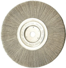 Weiler - 8" OD, 5/8" Arbor Hole, Crimped Stainless Steel Wheel Brush - 1/2" Face Width, 2-1/16" Trim Length, 0.006" Filament Diam, 6,000 RPM - Exact Tooling