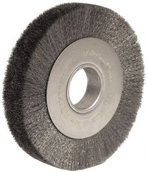 Weiler - 8" OD, 2" Arbor Hole, Crimped Stainless Steel Wheel Brush - 1-1/2" Face Width, 1-3/8" Trim Length, 0.0118" Filament Diam, 4,500 RPM - Exact Tooling