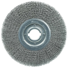 Weiler - Wheel Brushes; Outside Diameter (Inch): 12 ; Arbor Hole Thread Size: 2 ; Wire Type: Crimped Wire ; Fill Material: Steel ; Face Width (Inch): 1-1/4 ; Trim Length (Inch): 3 - Exact Tooling