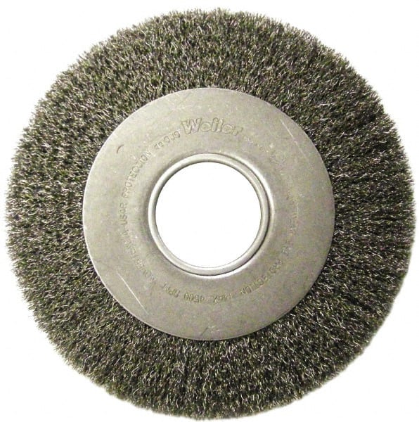Weiler - 8" OD, 2" Arbor Hole, Crimped Stainless Steel Wheel Brush - 1" Face Width, 1-3/8" Trim Length, 0.0118" Filament Diam, 4,500 RPM - Exact Tooling