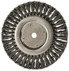 Weiler - 8" OD, 5/8" Arbor Hole, Knotted Steel Wheel Brush - 5/8" Face Width, 1-5/8" Trim Length, 0.0118" Filament Diam, 6,000 RPM - Exact Tooling