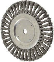 Weiler - 8" OD, 5/8" Arbor Hole, Knotted Steel Wheel Brush - 5/8" Face Width, 1-5/8" Trim Length, 0.023" Filament Diam, 6,000 RPM - Exact Tooling