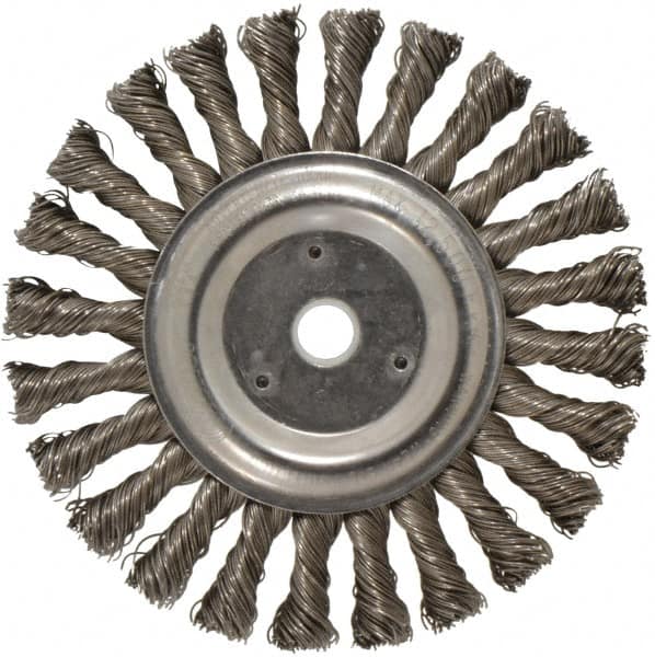 Weiler - 6" OD, 5/8" Arbor Hole, Knotted Steel Wheel Brush - 1/2" Face Width, 1-3/8" Trim Length, 0.023" Filament Diam, 12,500 RPM - Exact Tooling