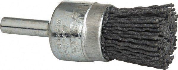 Weiler - 120 Grit, 3/4" Brush Diam, Crimped, End Brush - Fine Grade, 1/4" Diam Shank, 10,000 Max RPM - Exact Tooling