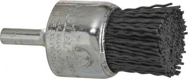 Weiler - 180 Grit, 1" Brush Diam, Crimped, End Brush - Very Fine Grade, 1/4" Diam Shank, 10,000 Max RPM - Exact Tooling