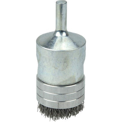 Weiler - End Brushes; Brush Diameter (Inch): 1 ; Fill Material: Stainless Steel ; Filament/Wire Diameter Range (Decimal Inch): 0.0201 and Above ; Filament/Wire Diameter (Decimal Inch): 0.0104 ; Wire Type: Crimped Wire ; Bridled: Yes - Exact Tooling
