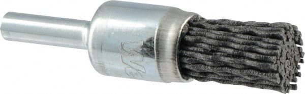 Weiler - 120 Grit, 1/2" Brush Diam, Crimped, End Brush - Fine Grade, 1/4" Diam Shank, 10,000 Max RPM - Exact Tooling