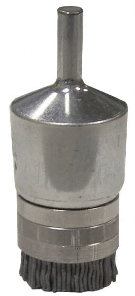 Weiler - 180 Grit, 3/4" Brush Diam, Crimped, End Brush - Very Fine Grade, 1/4" Diam Shank, 10,000 Max RPM - Exact Tooling