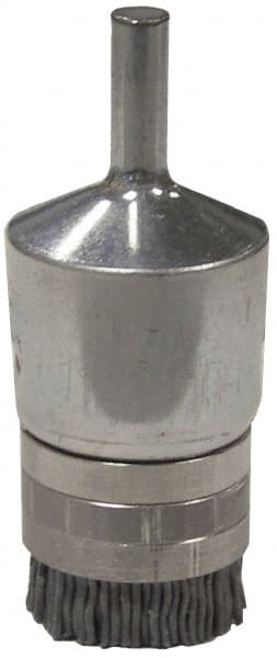 Weiler - 180 Grit, 1" Brush Diam, Crimped, End Brush - Very Fine Grade, 1/4" Diam Shank, 10,000 Max RPM - Exact Tooling