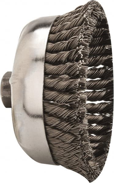 Weiler - 6" Diam, 5/8-11 Threaded Arbor, Steel Fill Cup Brush - 0.035 Wire Diam, 1-3/8" Trim Length, 6,600 Max RPM - Exact Tooling