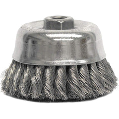 Weiler - Cup Brushes; Brush Diameter (Inch): 4 ; Fill Material: Stainless Steel ; Filament/Wire Diameter (Decimal Inch): 0.0200 ; Wire Type: Knotted ; Arbor Type: Threaded Arbor ; Arbor Hole Thread Size: 5/8-11 - Exact Tooling