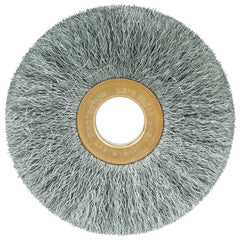 Weiler - Wheel Brushes; Outside Diameter (Inch): 3 ; Arbor Hole Thread Size: 5/8 ; Wire Type: Crimped Wire ; Fill Material: Steel ; Face Width (Inch): 5/8 ; Trim Length (Inch): 15/16 - Exact Tooling