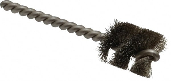 Weiler - 7/8" Diam Helical Stainless Steel Tube Brush - 0.006" Filament Diam, 1" Brush Length, 3-1/2" OAL, 7/32" Diam Stainless Steel Shank - Exact Tooling