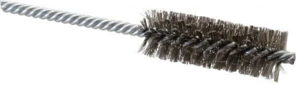 Weiler - 7/8" Diam Helical Stainless Steel Tube Brush - Double Spiral, 0.006" Filament Diam, 2-1/2" Brush Length, 5-1/2" OAL, 1/4" Diam Shank - Exact Tooling