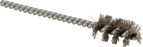 Weiler - 9/16" Diam Helical Stainless Steel Tube Brush - 0.0104" Filament Diam, 1" Brush Length, 3-1/2" OAL, 3/16" Diam Stainless Steel Shank - Exact Tooling