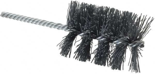 Weiler - 2" Diam Helical Nylon Tube Brush - Single Spiral, 0.022" Filament Diam, 2-1/2" Brush Length, 5-1/2" OAL, 1/4" Diam Shank - Exact Tooling