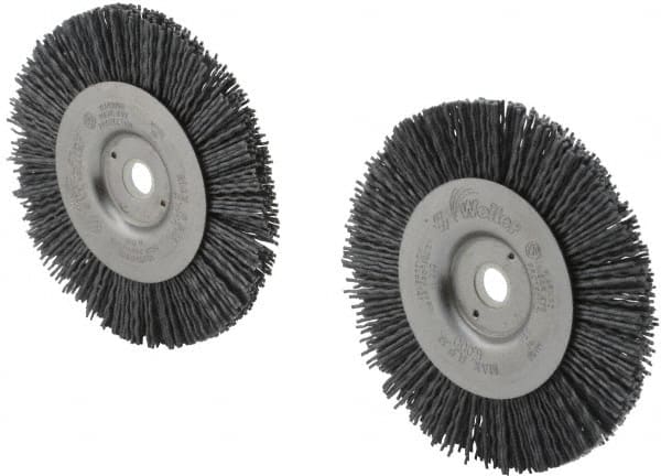Weiler - 4" OD, 1/2" Arbor Hole, Nylon Wheel Brush - 1/2" Face Width, 7/8" Trim Length, 0.035" Filament Diam, 6,000 RPM - Exact Tooling