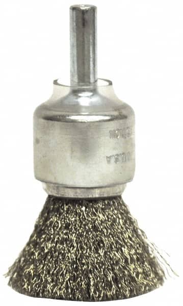 Weiler - 3/4" Brush Diam, Crimped, End Brush - 1/4" Diam Shank, 22,000 Max RPM - Exact Tooling