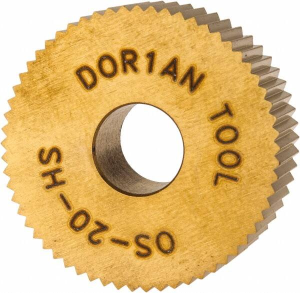 Dorian Tool - 1" Diam, 90° Tooth Angle, 20 TPI, Standard (Shape), Form Type High Speed Steel Straight Knurl Wheel - 3/8" Face Width, 5/16" Hole, Circular Pitch, Bright Finish, Series O - Exact Tooling