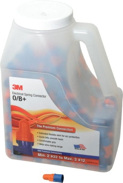 3M - 2, 22 to 3, 12 AWG, 600 Volt, Flame Retardant, Wing Twist on Wire Connector - Blue & Orange, 221°F - Exact Tooling