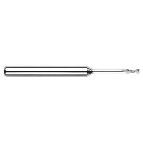 Miniature End Mills - Long Reach, Standard Flute - 0.0600″ Cutter Diameter × 0.1800″ Length of Cut × 0.5000″ (1/2″) Reach Carbide Square End Mill, 2 Flutes