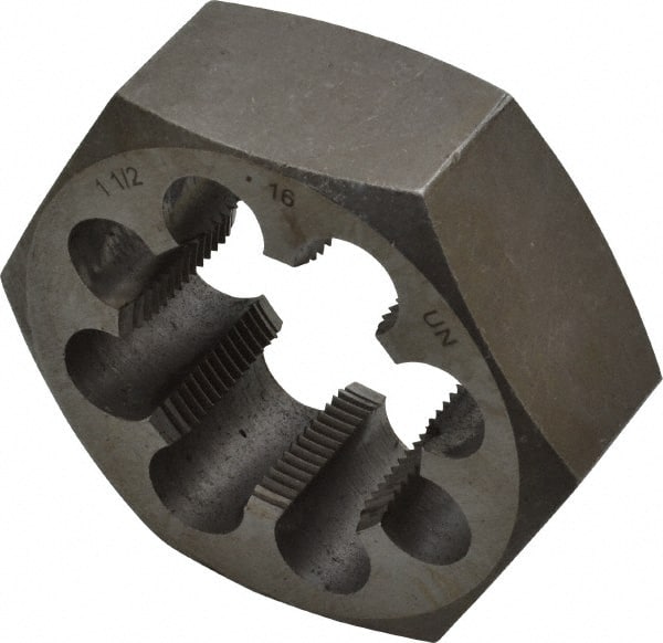 Interstate - 1-1/2 - 16 UNS Thread, 2-9/16" Hex, Right Hand Thread, Hex Rethreading Die - Carbon Steel, 1" Thick - Exact Tooling