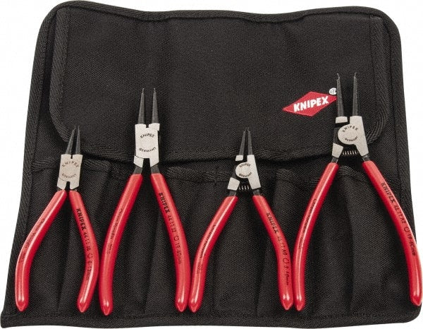 Knipex - 4 Piece, 5/16 to 2-1/2" Bore, 1/8 to 2-1/2" Shaft, Internal/External Retaining Ring Pliers Set - 0.035 to 0.07" Tip Diam Range - Exact Tooling