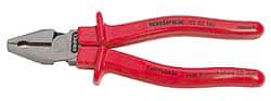 Knipex - 9" OAL, 1-3/4" Jaw Length x 1-1/8" Jaw Width, Side Cutting Pliers - Serrated Pipe Jaw, Flat Nose Head, Ergonomic Handles - Exact Tooling