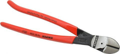Knipex - 10" OAL, 9/64" Capacity, Diagonal Cutter - 1-1/8" Jaw Length x 1-1/8" Jaw Width, Oval Head, Plastic Coated Handle - Exact Tooling