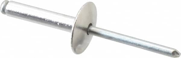 RivetKing - Size 612 Large Flange Dome Head Aluminum Open End Blind Rivet - Steel Mandrel, 0.626" to 3/4" Grip, 5/8" Head Diam, 0.192" to 0.196" Hole Diam, 0.95" Length Under Head, 3/16" Body Diam - Exact Tooling