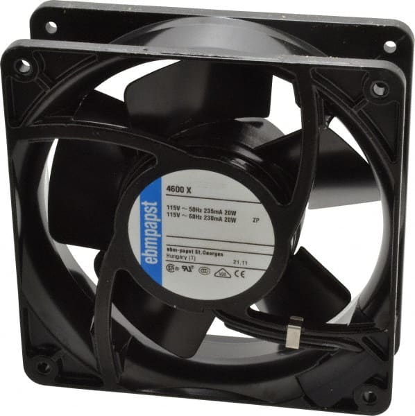 EBM Papst - 115 Volts, AC, 106 CFM, Square Tube Axial Fan - 0.16 Amp Rating, 119mm High x 119mm Wide x 1-1/2" Deep - Exact Tooling