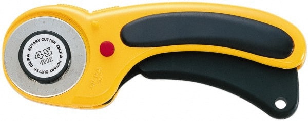 Olfa - Fixed Safety Cutter - 1.77" Tungsten Tool Steel Blade, Yellow & Black ABS Plastic with Elastomer Inset Handle, 1 Blade Included - Exact Tooling