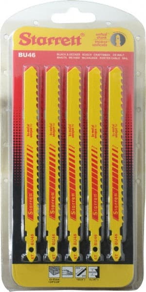 Starrett - 5" Long, 6 Teeth per Inch, Bi-Metal Jig Saw Blade - Toothed Edge, 3/8" Wide x 0.05" Thick, U-Shank, Alternate Tooth Set - Exact Tooling