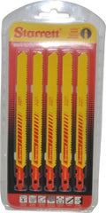 Starrett - 5" Long, 10 to 14 Teeth per Inch, Bi-Metal Jig Saw Blade - Toothed Edge, 3/8" Wide x 0.04" Thick, U-Shank, Wavy Tooth Set - Exact Tooling