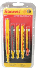 Starrett - 5 Piece, 3" to 5" Long, 6 to 14 Teeth per Inch, Bi-Metal Jig Saw Blade Set - Toothed Edge, 3/16" to 3/8" Wide, 0.04" to 0.05" Thick, U-Shank - Exact Tooling