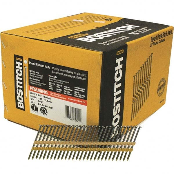 Stanley Bostitch - 12 Gauge 0.113" Shank Diam 2-3/8" Long Framing Nails for Power Nailers - Exact Tooling