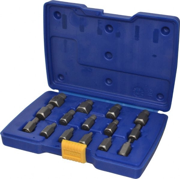 Irwin - 15 Piece Spiral Flute Screw Extractor Set - Screw Range 1/8 to 9/16" - Exact Tooling